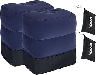 Inflatable Travel Foot Rest Pillow, Adjustable Height Leg Rest Pillow for Cars, Home, Office, Trains, Airplane, Make a Flat Bed for Baby, Kids, Toddlers, with 2in1 Storage Bag (2 Pack)