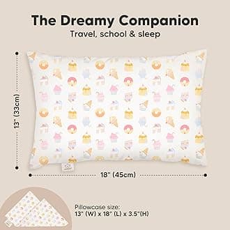 Toddler Pillow with Pillowcase - 13x18 My Little Dreamy Kids Travel Bed Pillows for Sleeping, Organic Cotton Small Pillowcase, Soft & Breathable, Machine Washable, Toddlers 2-5 years old (Sweetopia)