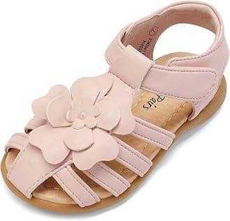 DREAM PAIRS Girls Toddler/Little Kid Closed-Toe Flower Summer Dress Sandals Shoes