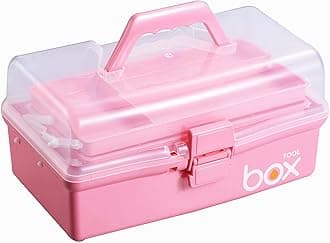 12'' Three-Layer Clear Plastic Storage Box/Tool Box, Multipurpose Organizer and Portable Handled Storage Case for Art Craft and Cosmetic (Pink)
