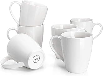 Sweese Porcelain Coffee Mugs - 16 Ounce - Set of 6, Cups for Latte, Hot Tea, Cappuccino, Mocha, Cocoa, White