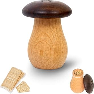 Mushroom Toothpick Holder with 250 Bamboo Toothpicks – Funny Kitchen Decor, Cute Toothpick Dispenser for Home, Dining Table, Housewarming Gifts New Home, Wooden Mushroom Decoration