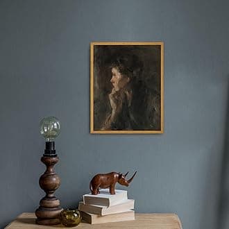 Roslynity Framed Canvas Wall Art Vintage Print Oil Paintings Dark Woman Portrait Overpeinzing Contemplation French Retro Aesthetic Artwork for Home Living Room Bathroom Wall Decor (8"x10")