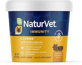 NaturVet L-Lysine Immune Support Plus Antioxidants Cat Supplement – Helps Support Eye Health, Immune System for Cats – Includes Amino Acids – 60 Ct. Soft Chews, 30-Day Supply