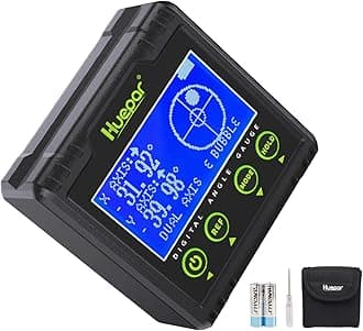 Huepar Digital Angle Gauge Protractor, Electronic Bubble Angle Finder Dual Axis Level Box 0.01° Resolution V-Groove Magnetic Base&LCD Inclinometer Bevel Gauge with Audible Alert -Measures 0~360° AG03