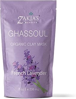 Zakia's Moroccan Rhassoul Clay Mask (Lavender)- Organic Face and Body Clay - Anti-aging Mud Mask for Dry & Oily Skin, Acne, Eczema & Psoriasis - 8 Oz