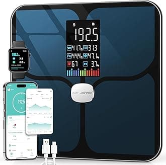 Body Fat Scale, Digital Smart Bathroom Scale for Body Weight, Large LCD Display Screen, 16 Body Composition Metrics BMI, Water Weigh, Heart Rate, Baby Mode, 400lb, Rechargeable