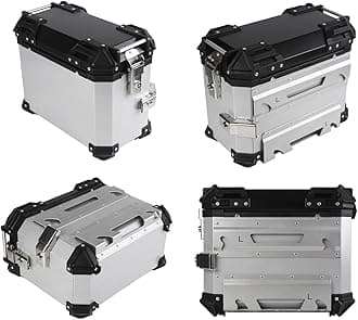 38L Universal Motorcycle Side Box Panniers Luggage Trunk Storage Saddlebag, Waterproof Aluminum Saddlebag Box Motorbike Storage Case with Security Lock,A,Silver