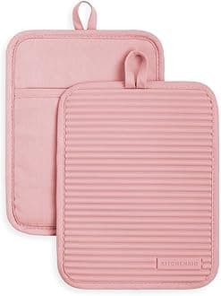 KitchenAid Ribbed Soft Silicone Pot Holder Set, Dried Rose