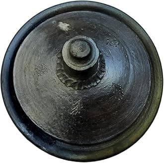Pre-Seasoned Smooth Finish Unglazed Clay/Earthenware/Mitti/Mud/Mati/Tapa Saj/Sac/Naturally Non-Stick Tawa with Lid for roti Fulka/Chapati/Paratha/Chila & dosa,27 cm,Black,1 Set