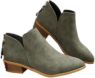 JITUUE Ankle Booties for Women,Women's Casual Dress Low Heeled Booties. V Cut Fashion Thick Heel Design Shoes
