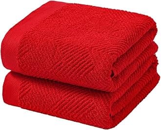 sense gnosis Red Bath Towel Set of 2 Premium 100% Cotton Herringbone Striped Weave Ultra Soft Highly Absorbent Bath Towel for Bathroom 27 X 55 Inch