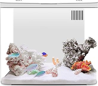 Fish Aquarium,Fish Tank 1.3 Gallon Small Aquarium Starter Kit with 3 Layer Filter ＆ LED Light, Desktop Fish Tank with Self Cleaning System Home Decor for Betta Fish, Shrimp, Goldfish,white