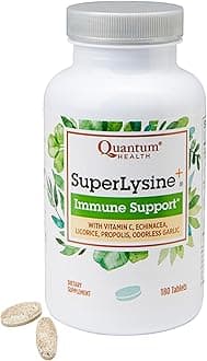 Quantum Health SuperLysine+ Advanced Formula Immune Support Supplement Lysine 1500 mg, Vitamin C Echinacea Licorice Bee Propolis & Odorless Garlic Daily Wellness Blend for Women & Men - 180 Tablets