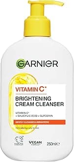 Garnier Vitamin C Brightening Cream Cleanser, Removes Make-up and Impurities, Hydrates and Brightens for Even Glowing Skin, for Dull and Uneven Skin, Dermatologically Tested, Cruelty free, 250ml