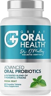 Oral Probiotics for Mouth Bad Breath Treatment for Adults; Dentist Formulated Dental Probiotics for Teeth and Gums Health & Chronic Halitosis with BLIS K12 M18, 60 Chewable Oral Health Tablets Mint