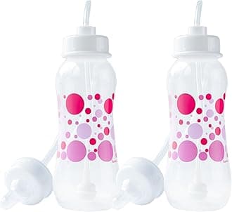 Hands-Free Baby Bottle - Anti-Colic Nursing System 9 oz Baby Bottle with Fast Flow/Teat 3m+ Infant with Tube Straw Feeding System for Toddler (2 Bottles - Pink)