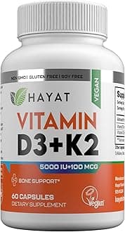 HAYAT Vitamins Vegan Vitamin D3+K2 (5000 IU + 100 MCG), Dietary Supplement fo...