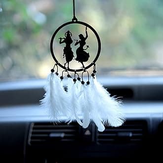 M H Villa Radha-Krishna Dream Catcher for Rearview Charm, Spiritual Car Decoration Items Interior Accent, Elegant Car Hanging Accessories Interior for Positive Vibes, Stylish Car Mirror Hanging Gift