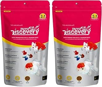 Taiyo Pluss Discovery Pink Fish Food - 200 g (Pack of 2) | Super Premium 2-in-1 Formula with Colour Enhancers & High Protein | Mini Pellets (0.8 mm) for All Aquarium Fishes