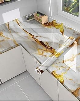 JB'S LAND™ New 2024 Vinyl Marble Wallpaper Peel and Stick Waterproof Wallpaper for Home Kitchen Countertop Cabinet Furniture Oil Proof Kitchen Stickers(60X200) (Luxury White Marble)