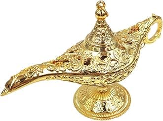 Hourwof Tiny Aladdin Genie Lamp Vintage Legend Aladdin Magic Lamp Wishing Light Arabian Costume Props Party Wedding Table Decoration Birthday Gift,Small Gold