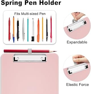 Hongri A5 Clipboard with Storage, Metal Retractable Pen Holder, 6 x 9'' Nursing Plastic Foldable Clip Board, Size 9.4 x 6.1 x 0.9 in, Office Supplies, School Supplies, Menu Box for Work, Pink