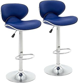 PU Leather Adjustable Bar Stools, Modern Swivel Airlift Barstools with Back, Armless Counter Height Chairs for Kitchen Dining Pub Cafe Set of 2 (Blue)
