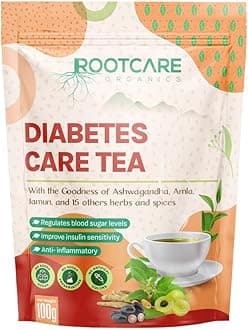 Diabetes Care Tea with Ashwagandha, Amla, Jamun and 15 Herbs | Herbal Blend for Blood Sugar Support Natural Health Drink for Diabetes Management 100% Organic | Pack Of 1 Month | 100g