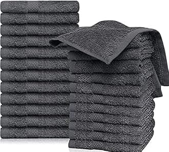 QUBA LINEN Grey Washcloths Pack of 24 - 12"x12" 100% Ring Spun Cotton Premium Soft Absorbent Quick Dry Luxurious wash Cloths Set Hotel Quality (Grey, 24Pack 12x12)