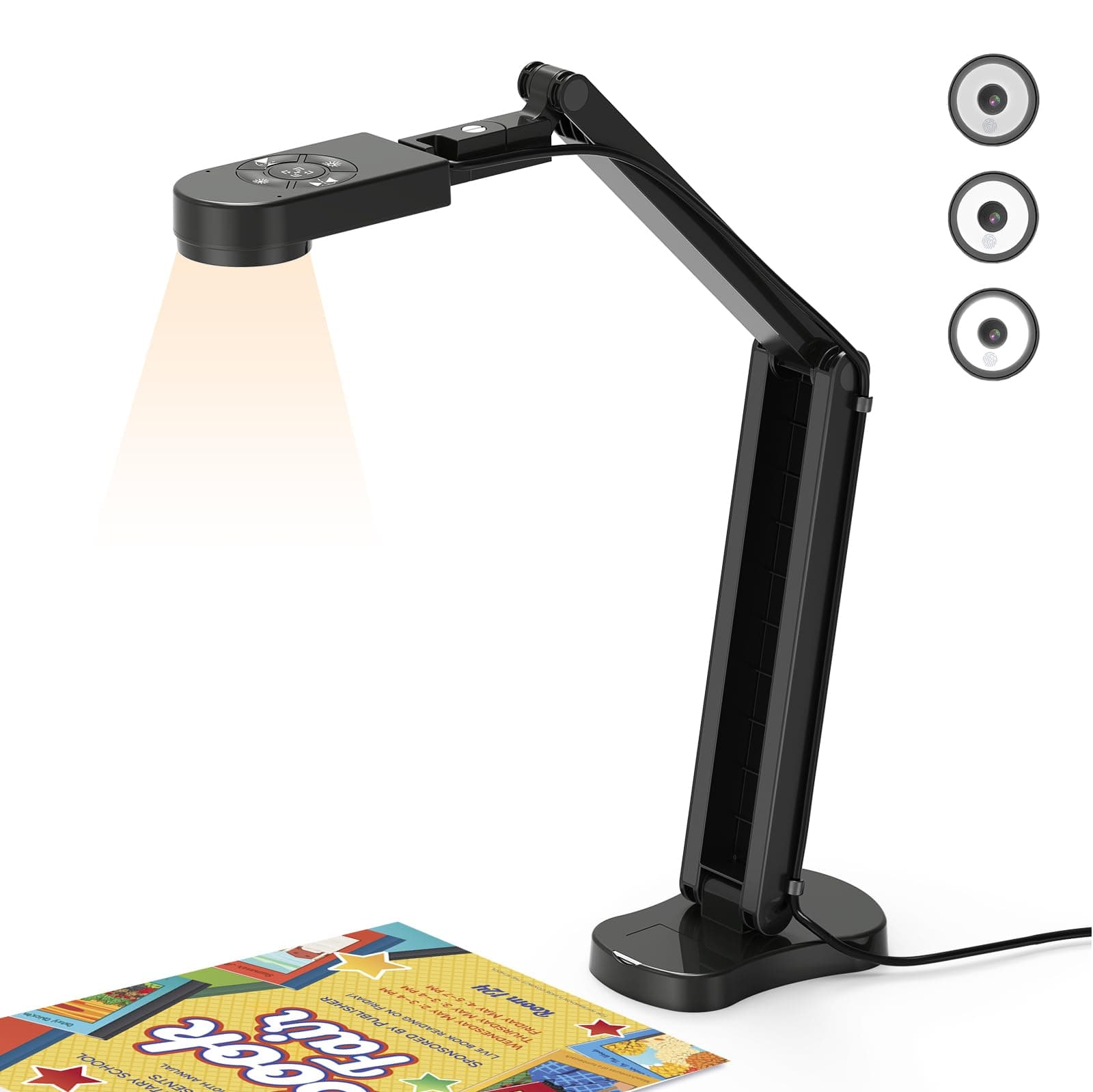 8MP Visualiser/Document Camera, Webcam 4K with A3 format, LED Light, Image Invert Function, Fold, Dual Microphones for Mac OS, Windows, Zoom, OBS work (black)