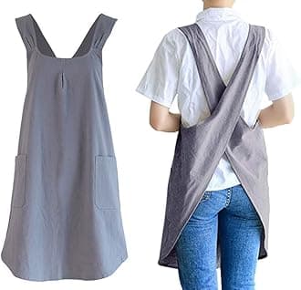 Soft Cotton Linen Apron Cross Back X-Shaped Japanese Style Pinafore Dress for Cooking, Housewarming, Daily Chores