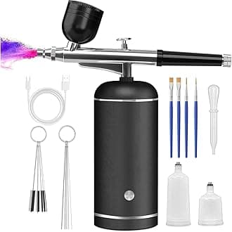 Black Airbrush Kit with Compressor, 48 PSI High Pressure, Clog-Free Air Brush Set, Cordless Rechargeable with 0.3mm Nozzle and Cleaning Brush for Art