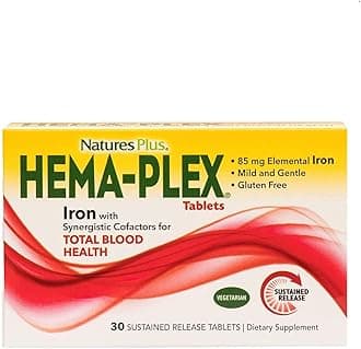 NaturesPlus Hema-Plex Iron - 30 Slow-Release Tablets, Pack of 3 - Total Blood Health - 85 mg Chelated Iron - With Vitamin C & Bioflavonoids - Non GMO, Vegetarian & Gluten Free - 90 Total Servings