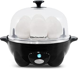 EGC-007B# Rapid Egg Cooker, 7 Easy-To-Peel, Hard, Medium, Soft Boiled Eggs, Poacher, Omelet Maker, Auto Shut-Off, Alarm, 16-Recipe Booklet, Black