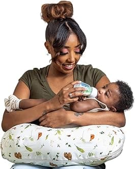 Nursing Pillow, Neutral Plants and Animals, Larger, More Supportive Pillow for Breastfeeding and Bottle Feeding, Firmer, Higher, Larger Area Than Original Nursing Pillow