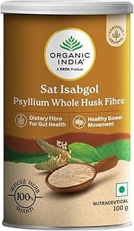 A TATA Product - Organic India Sat Isabgol Psyllium Whole Husk Powder - 100g, With Dietary Fiber, Supports Heart Health & Digestive System, Gluten Free, Non-GMO Project Verified, NPOP & USDA Certified