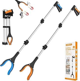 2-Pack 43" Extra Long Grabber Reacher Tool, Foldable Reacher Grabber Pickup Tool with 360° Rotating Jaw + Magnets
