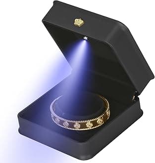 KUKUVR Bracelet Necklace Gift Box with LED Light, Premium PU Leather Jewellry Bangle Storage Display Holder Case for Wedding Engagement Birthday Anniversary Ceremony for Women Girl (Black)
