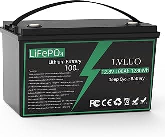 LiFePO4 Lithium Battery 12V 100Ah, Deep Cycle Rechargeable Lithium Iron Phosphate Rechargeable Battery with 100A-BMS perfect for Solar, Marin, Home Energy Storage, Off-Grid Applications