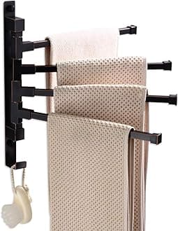 ELLO&ALLO Oil Rubbed Bronze Towel Bars for Bathroom Wall Mounted Swivel Towel Rack Holder with Hooks 4-Arm