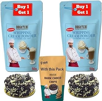 BOGATCHI Premium Whipping Cream Powder for Cake | Rich & Smooth Whipped Cream Mix | FREE 50g Whipping Cream Powder + 25g Choco Chips Combo