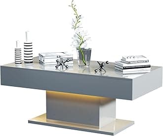 Modern Grey Coffee Table for Living Room, Living Room Table Rectangular Center Table, High Glossy Wooden Coffee Tables with 16 Colors LED Lights for Dining Reception Room