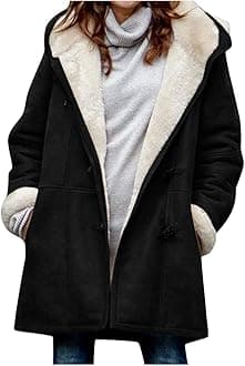 SHAOBGE Womens Plus Size Winter Coats Warm Sherpa Fleece Lined Jackets Hooded Parka Faux Suede Pea Coat Outerwear 2024