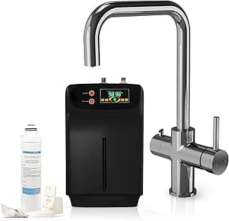 3 in 1 Instant Boiling Water Tap with 2.4L Boiler & Carbon Filter – Hot Cold & Filtered 98° Boiling Water - Under Sink Hot Water Boiler 3 Way Kitchen Tap (Chrome)