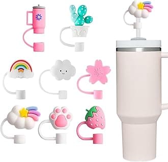 8Pc Straw Cover for Stanley Cup, Silicone Straw Topper for Stanley Cup 30&40oz with Tumblers, 10mm 0.4in Lid Accessories (Reusable)