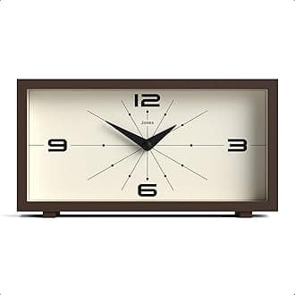 JONES CLOCKS® 'Odeon' desk clock - modern rectangular design in brown, stylish retro look for shelf, table, mantel or bedside