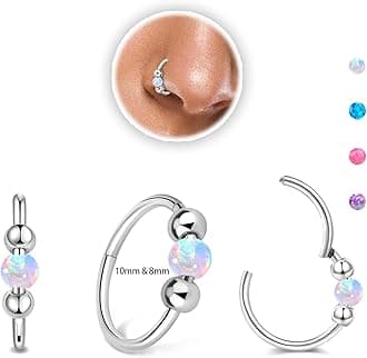 2PCS 18g Opal Nose Rings for Women Nose Hoops 8mm/10mm Hypoallergenic 316L Surgical Steel Nose Rings Piercing Jewelry Can Be Used as a Nose Ring, Septum Ring, and Cartilage Earring