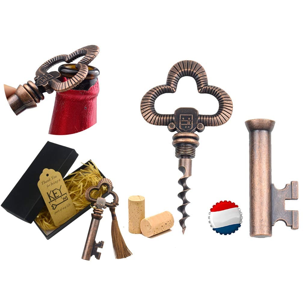 Aokbean Multi-Function Vintage Skeleton Key Wine Bottle Opener Waiters Corkscrew the Favored Choice of Sommeliers, Waiters and Bartenders (Copper)