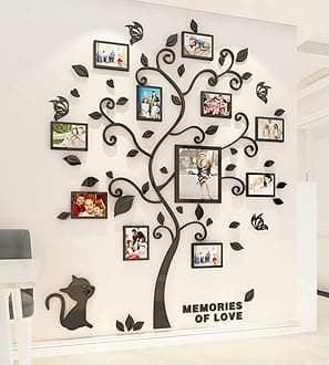 3D Tree Wall Stickers - Family Tree Wall Decor Black Trunk Picture Frame DIY Photo Frame Decals Family Frames Living Room (Black, XX-Large)